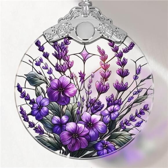 Stained Glass Christmas Ornament Purple Bauhinia Violets Hanging Tree Decoration - Picture 1 of 7
